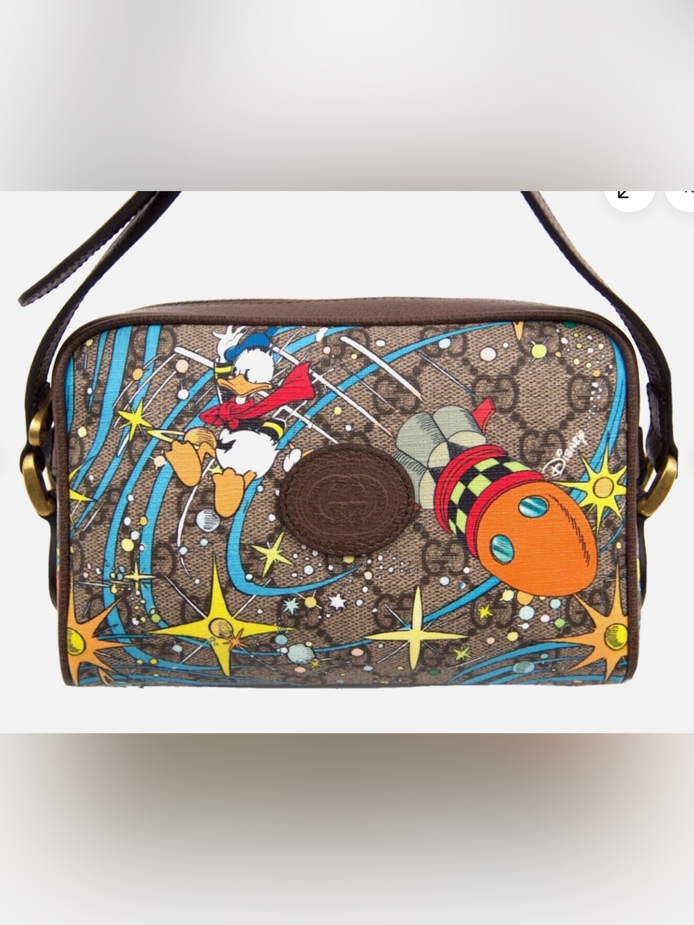 Like new Rare Gucci Brown GG Canvas Donald Duck Rocket Print Messenger Bag